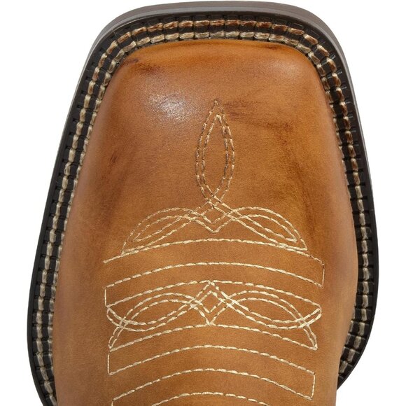 Women's Tan Cow Girl Square Toe Wide Calf Embroidered Western Work Boots - Picture 4 of 9